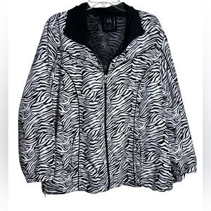 Activology 1X Womens Black & White Zebra Print Mesh Lined Full-Zip Jacket pocket